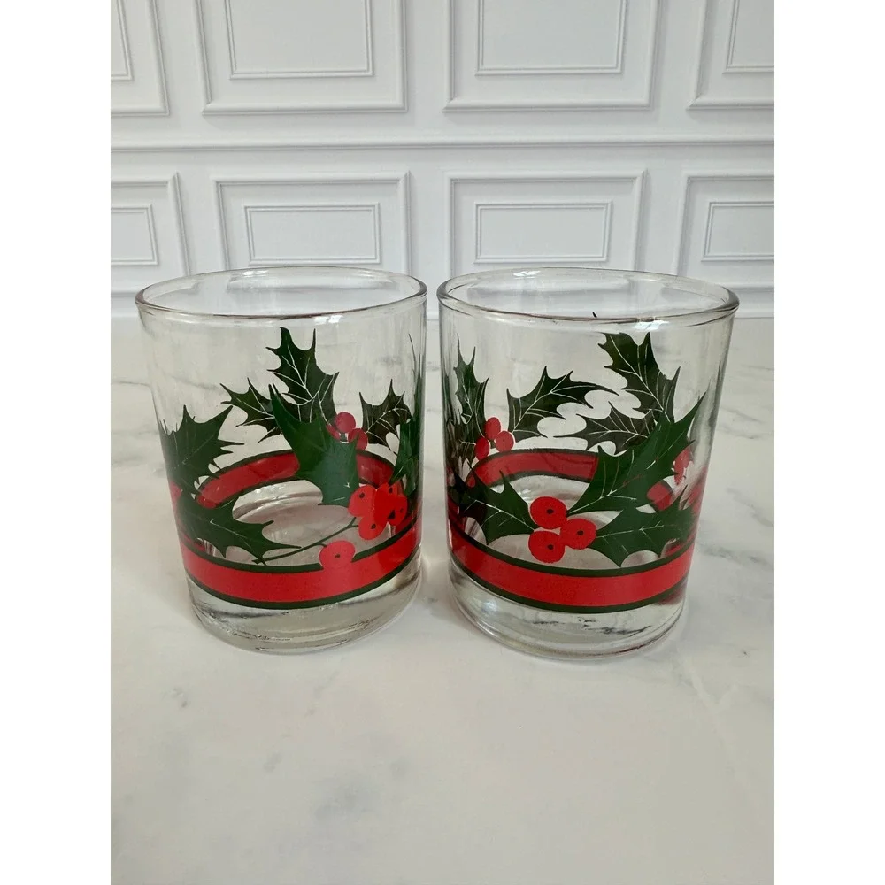 VTG Pair (2) Libbey‎ Holiday Glasses 